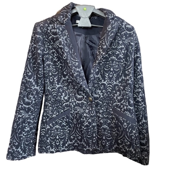 Cabi Wool Blend Jacquard Navy and Gray Jacket size 12 - Picture 4 of 16